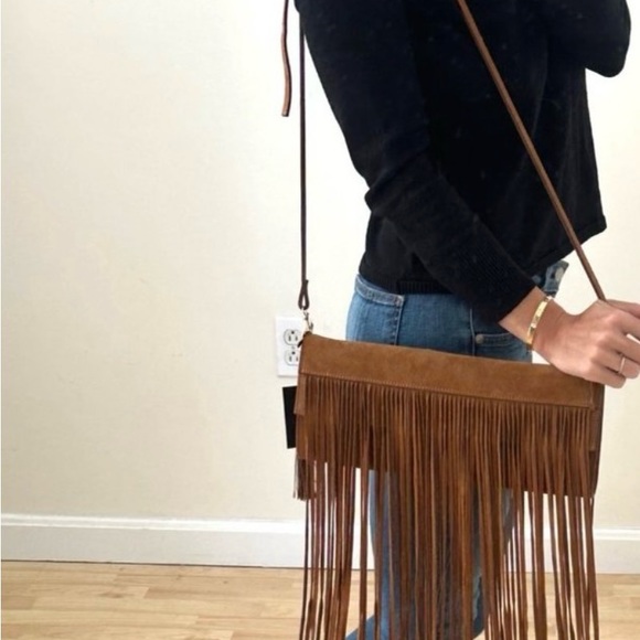 House of Harlow 1960 Brown Leather Crossbody Bag with Fringe - Picture 3 of 5